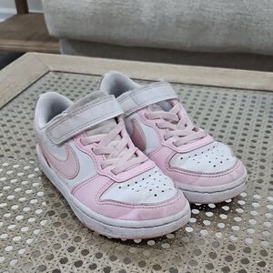 Nike Pink and White Sneakers with Velcro Closure and Sporty Design